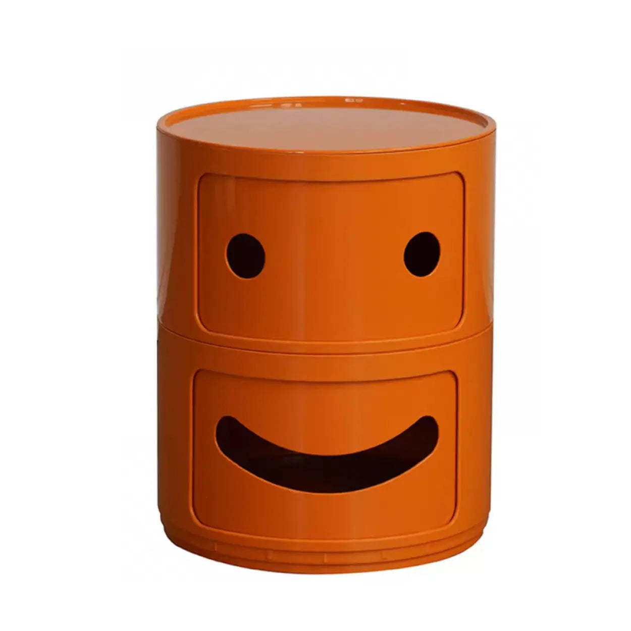 Smiley Face Round Plastic Storage Nightstand — Off-White / 2 Piece Set