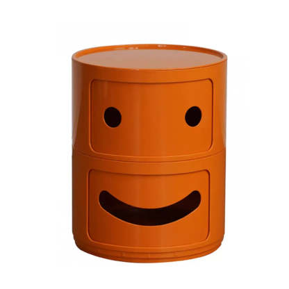 Smiley Face Round Plastic Storage Nightstand — Off-White / 2 Piece Set