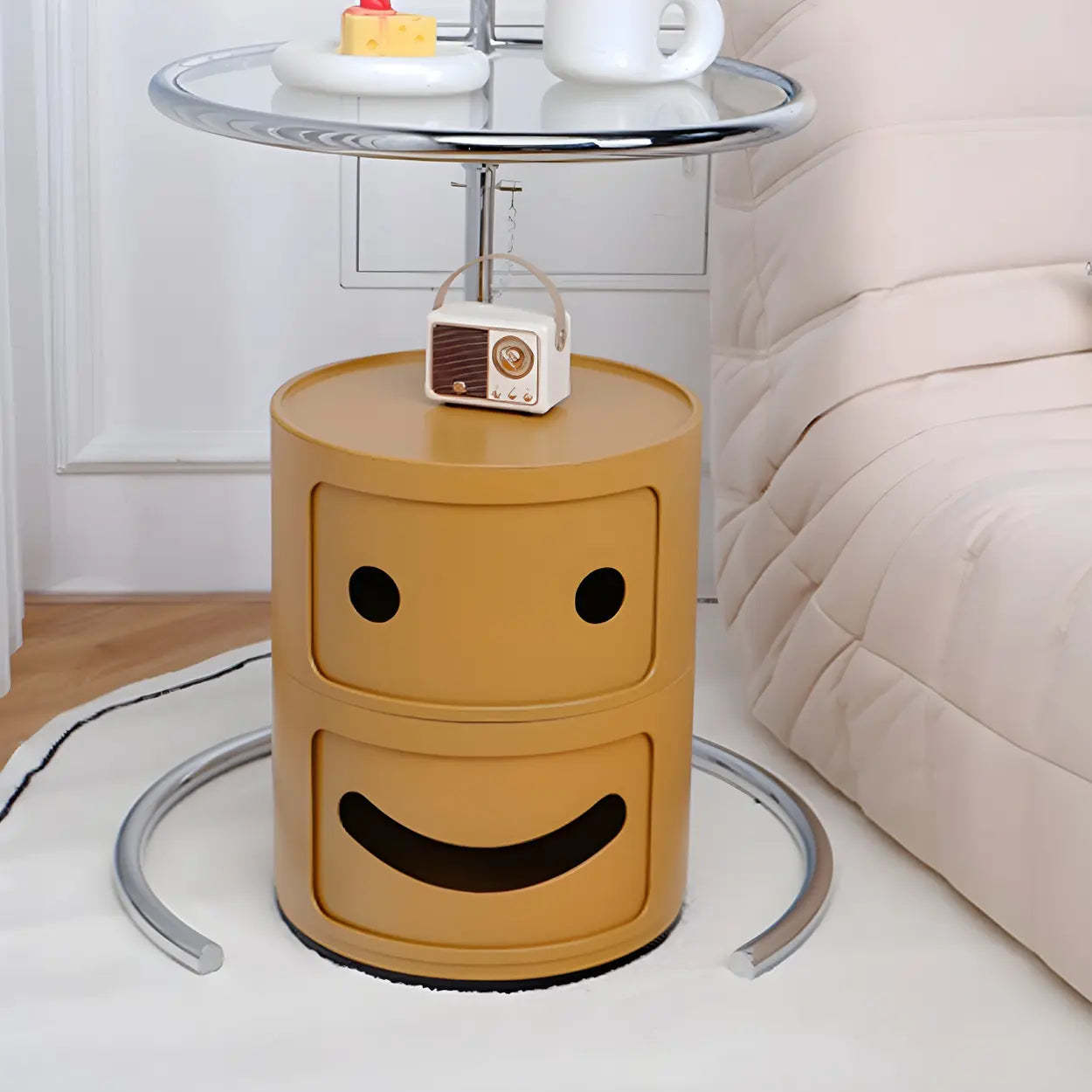 Smiley Face Round Plastic Storage Nightstand — Ginger / 1 Piece