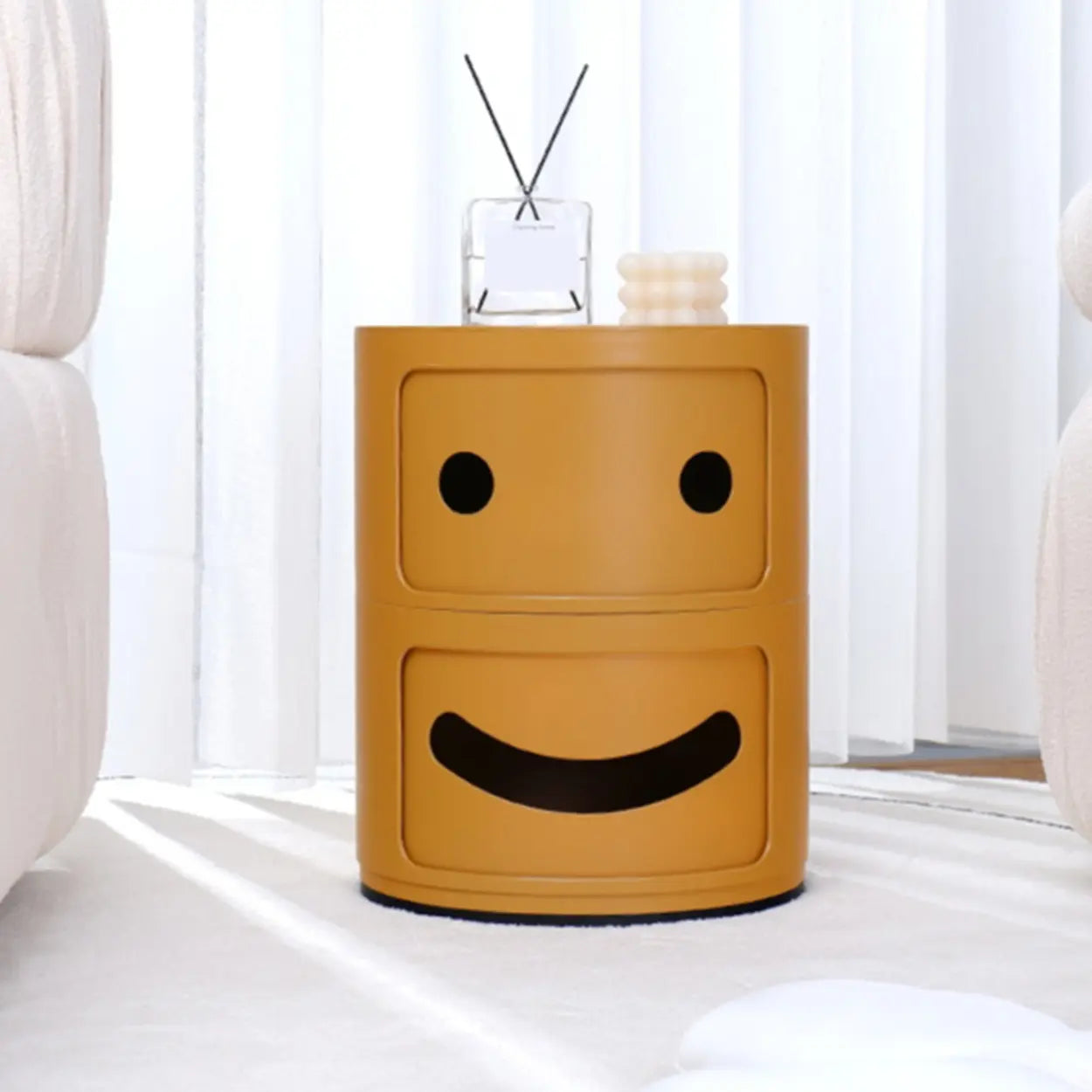 Smiley Face Round Plastic Storage Nightstand — Ginger / 2 Piece Set