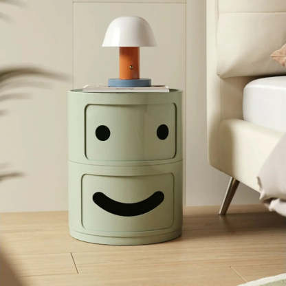 Smiley Face Round Plastic Storage Nightstand — Matcha Green / 1 Piece