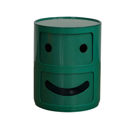 Smiley Face Round Plastic Storage Nightstand — Orange / 2 Piece Set