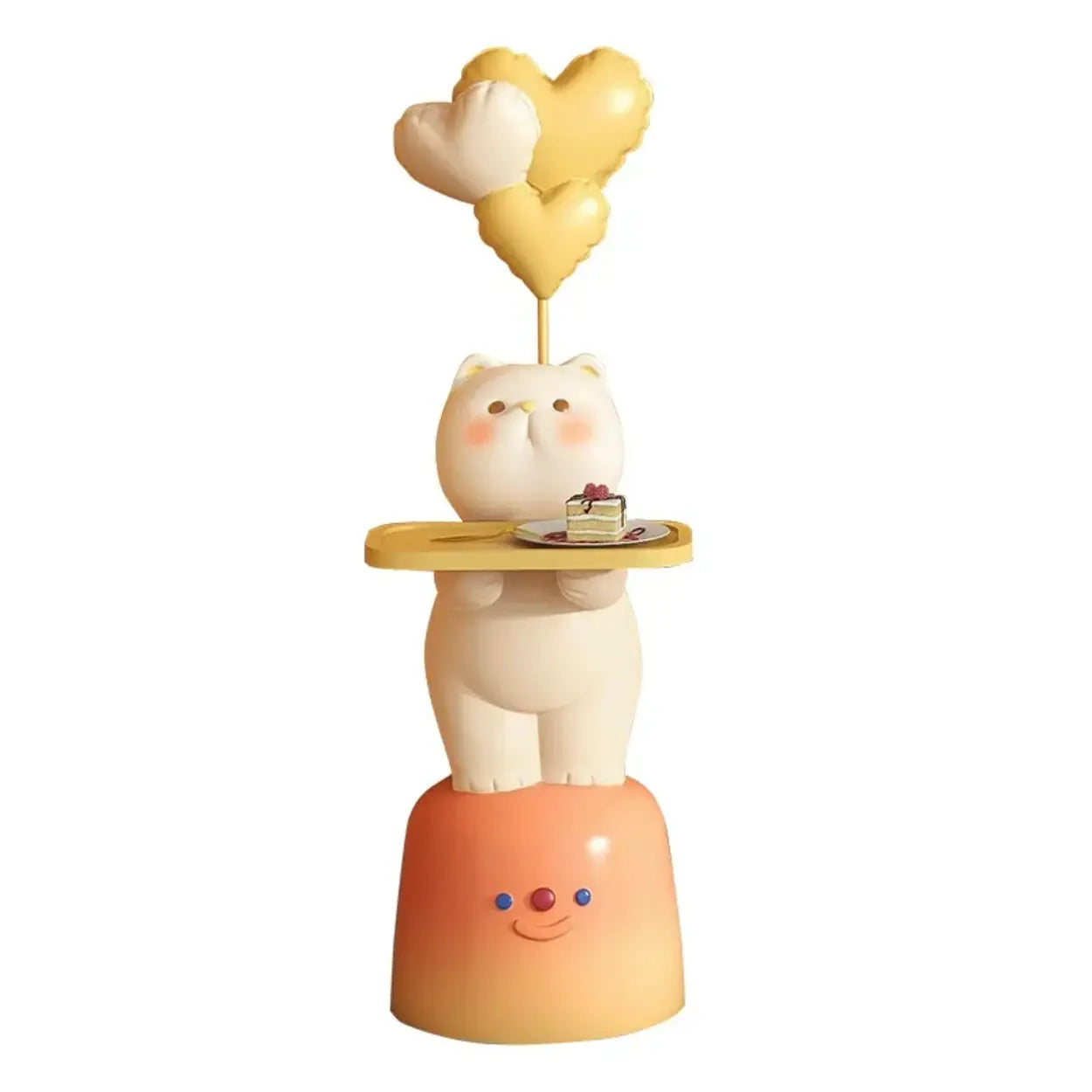 Cute White Cat Side Table with Lamp