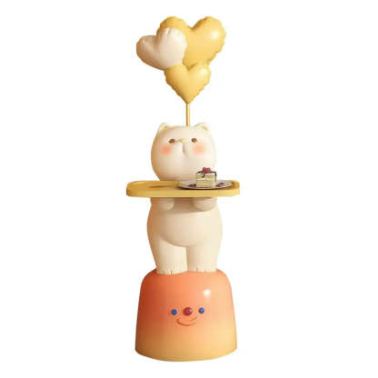 Cute White Cat Side Table with Lamp