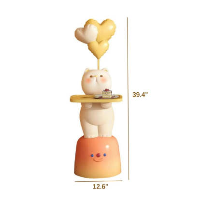 Cute White Cat Side Table with Lamp