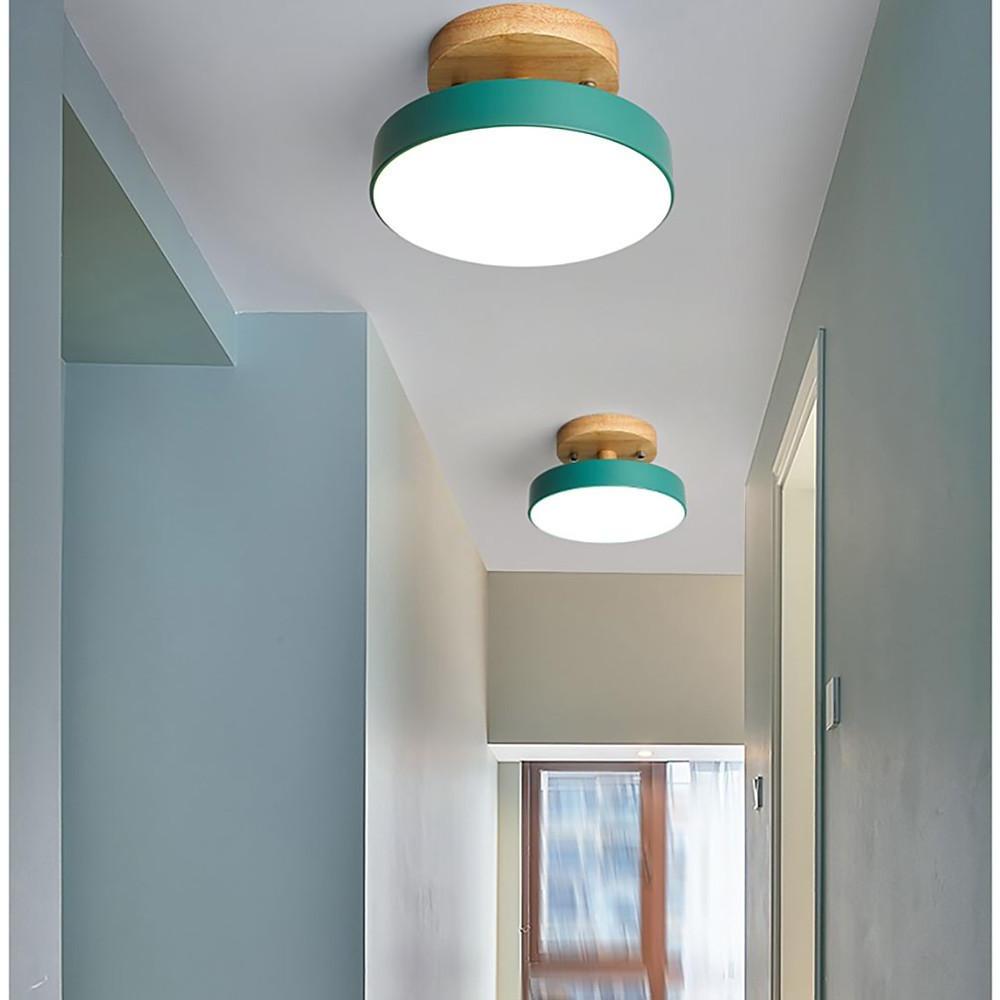Modern drum round semi-flush mount light in metal — Pink