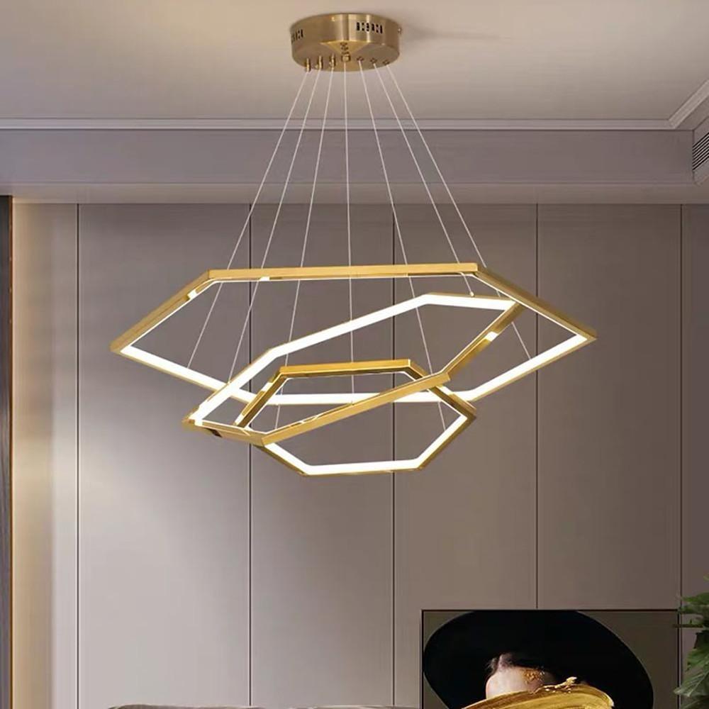 Lighom modern stainless ring walnut chandeliers in steel — 16" Dia & 24" Dia / 2-Light