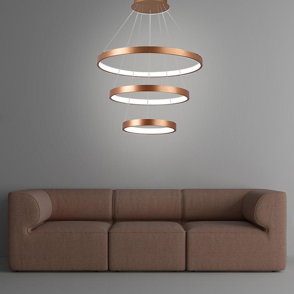 Modern ring 3-tier bronze acrylic chandeliers, Lighom — Cool White (6000K)