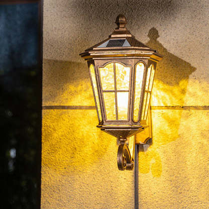 European Solar Lantern Aluminum Glass Outdoor Wall Sconce