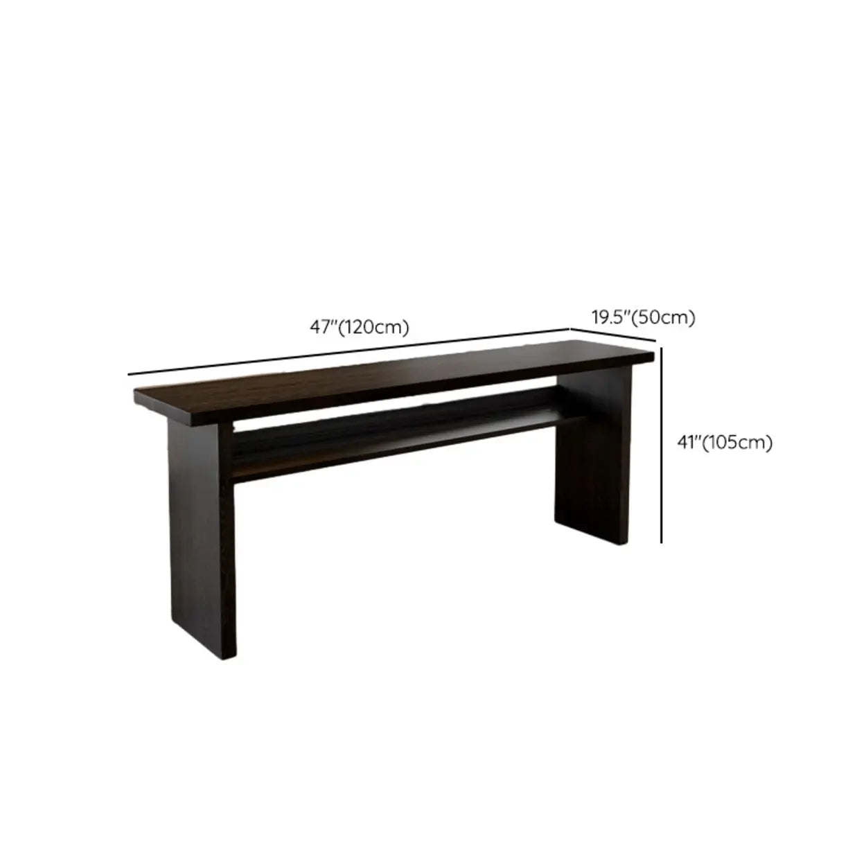 Minimalist Black Rectangular Wood Sofa Bar Table with Shelf