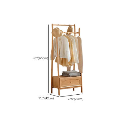 Natural Oak Light Wood Coat Rack with Drawer