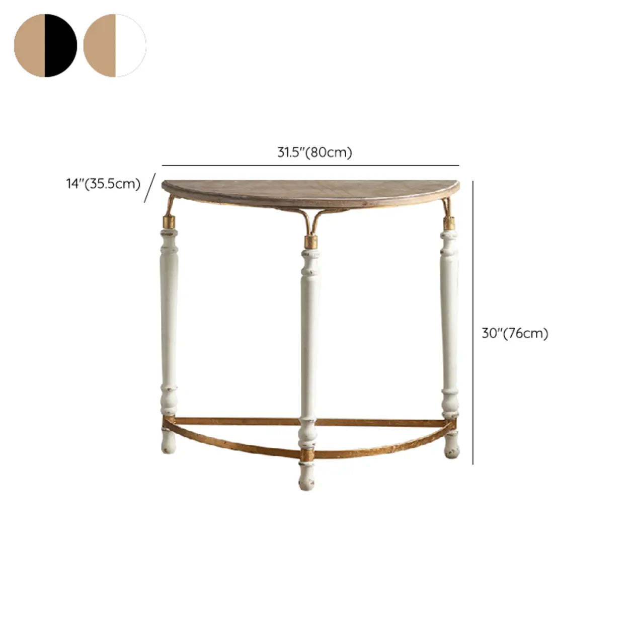 Half-Moon Distressed Brown Three-Leg Console Table