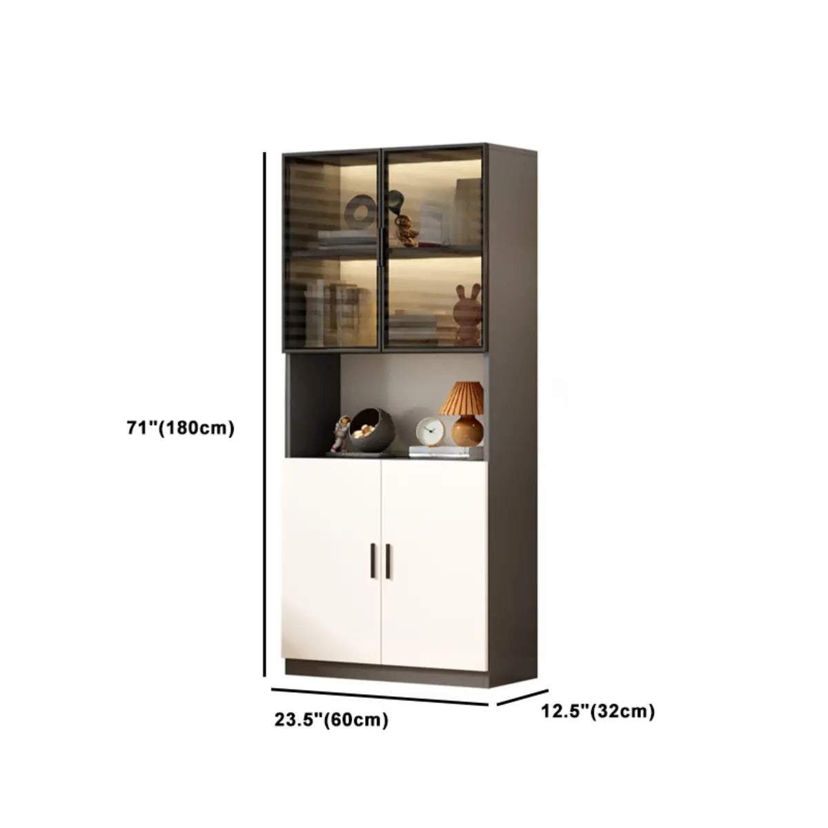 Gray 3-Shelf Glass China Display Cabinet