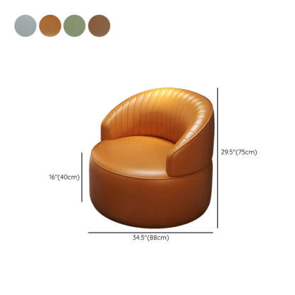 Orange Leather Fixed-Back Barrel Chair with Arms