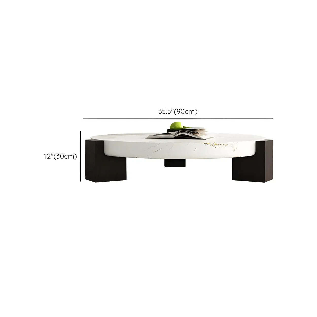 White Marble Round Coffee Table with Three Wood Legs
