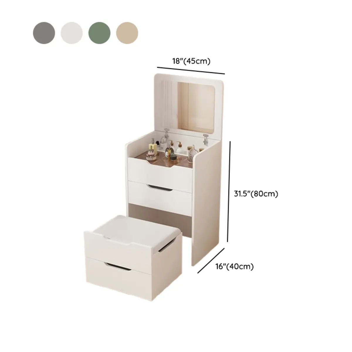 Art Deco White Wood Vanity with Seat