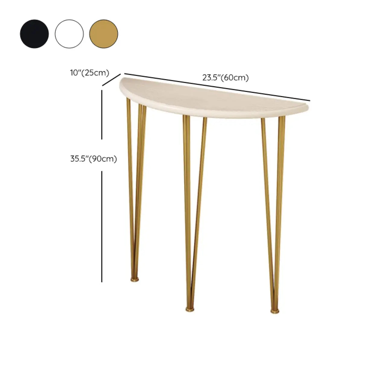 Demilune Pine Wood Gold Metal Console Table — Black