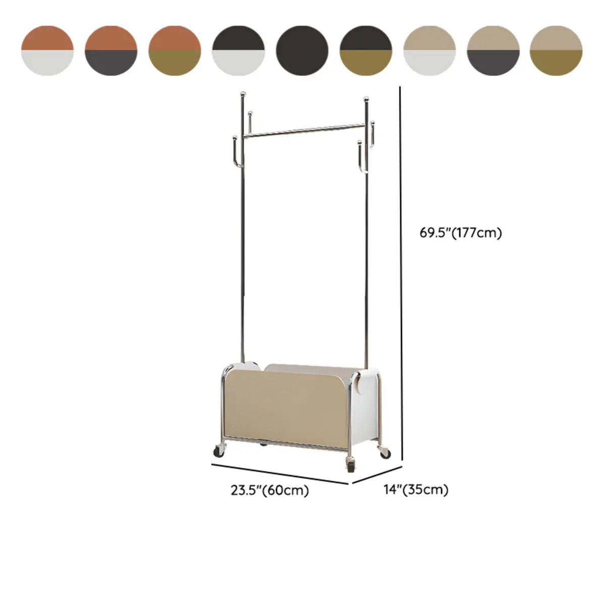 White Metal Freestanding Coat Rack with Basket
