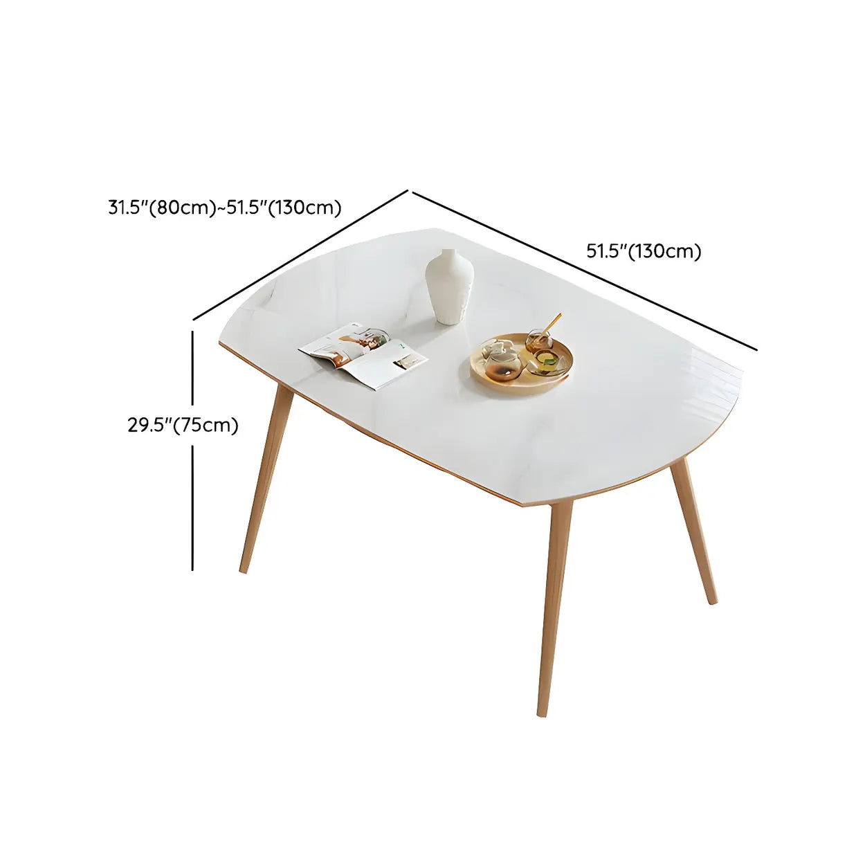 Modern Oval Stone Wood Extendable Dining Table