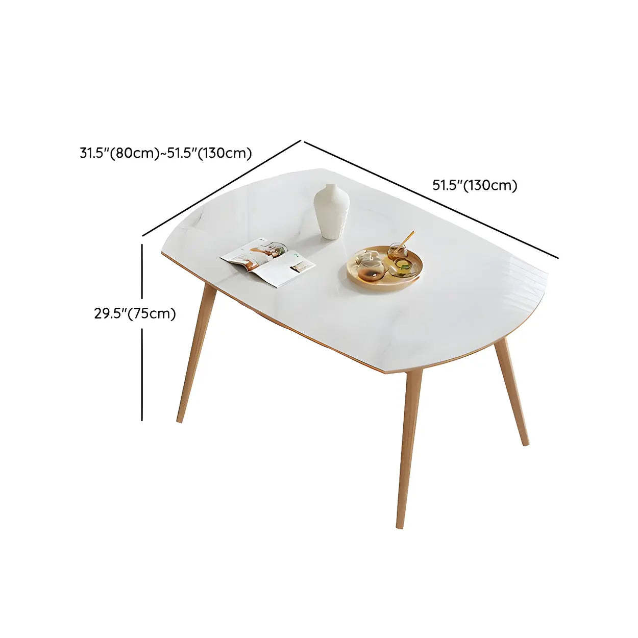 Modern Oval Stone Wood Extendable Dining Table