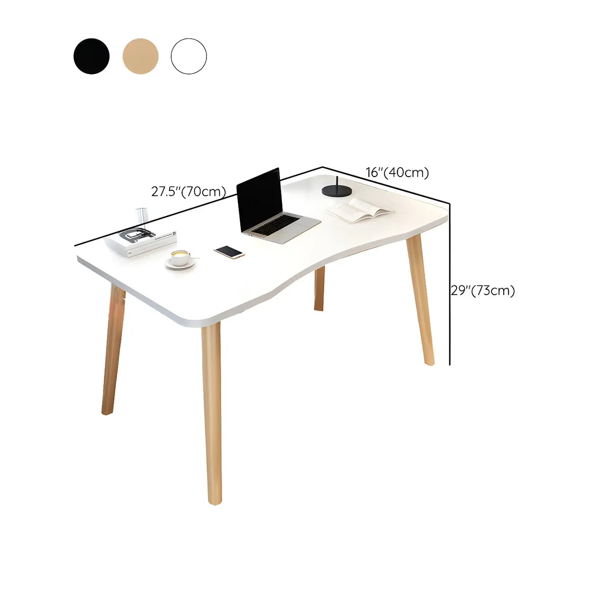 Manufactured Wood Free-Form Curved Writing Desk — Black / Table Only