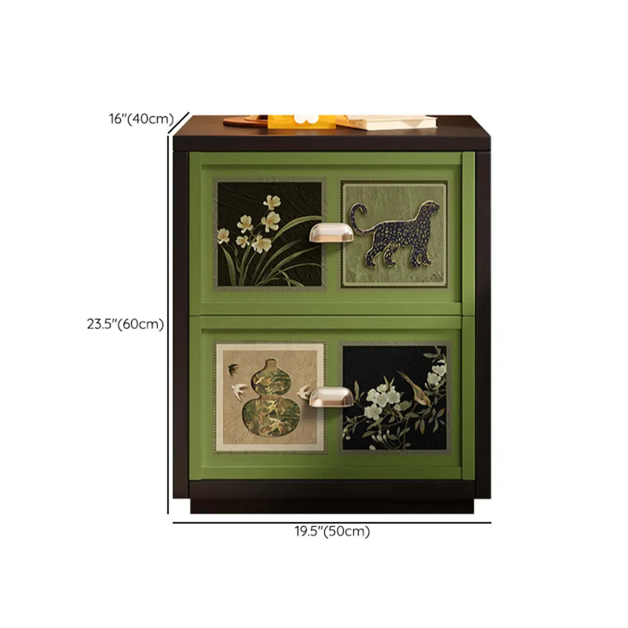 Vintage Green Nightstand with Artistic Panels