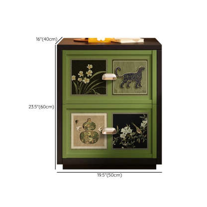 Vintage Green Nightstand with Artistic Panels