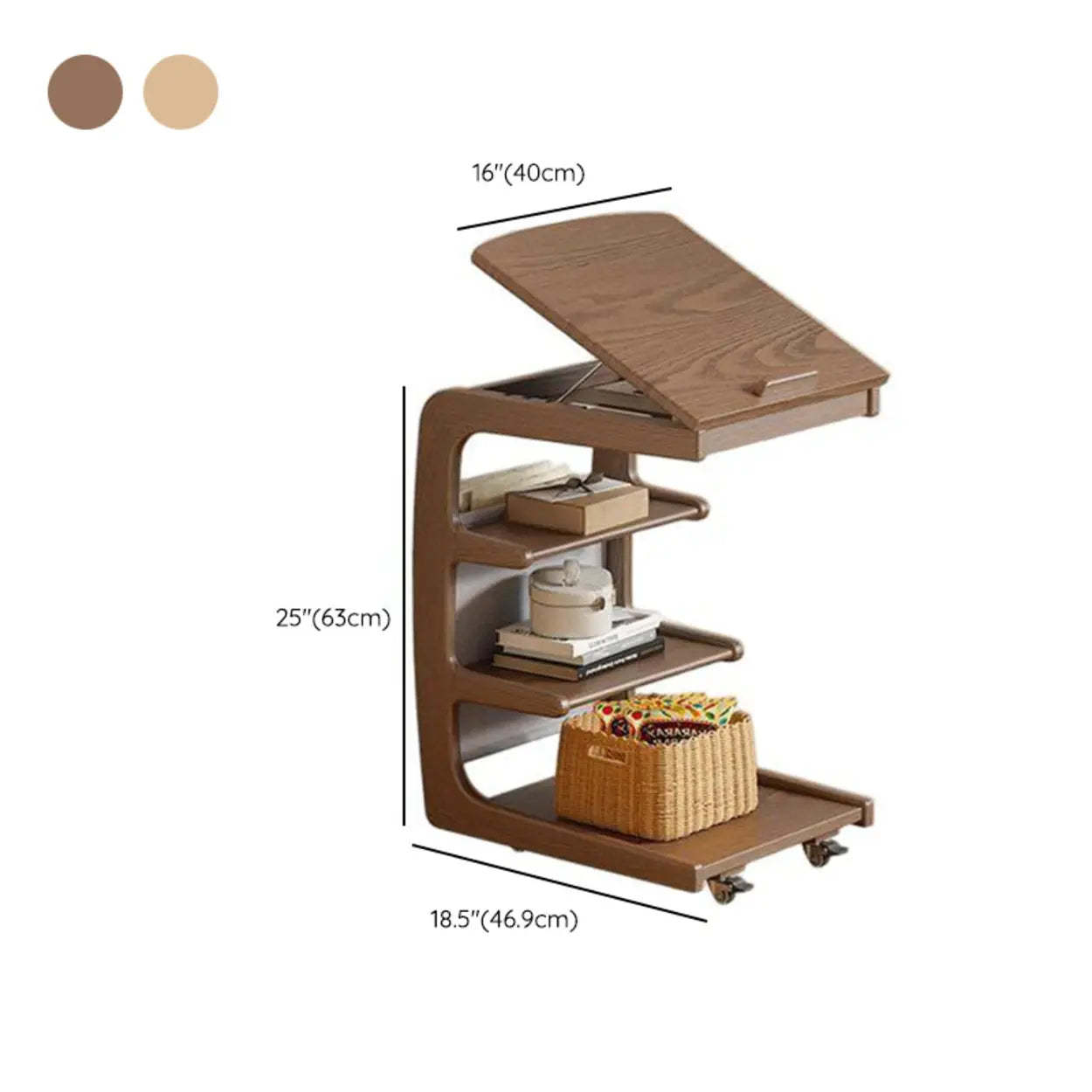 Multi-Tier Brown Wood Side Table with Wheels