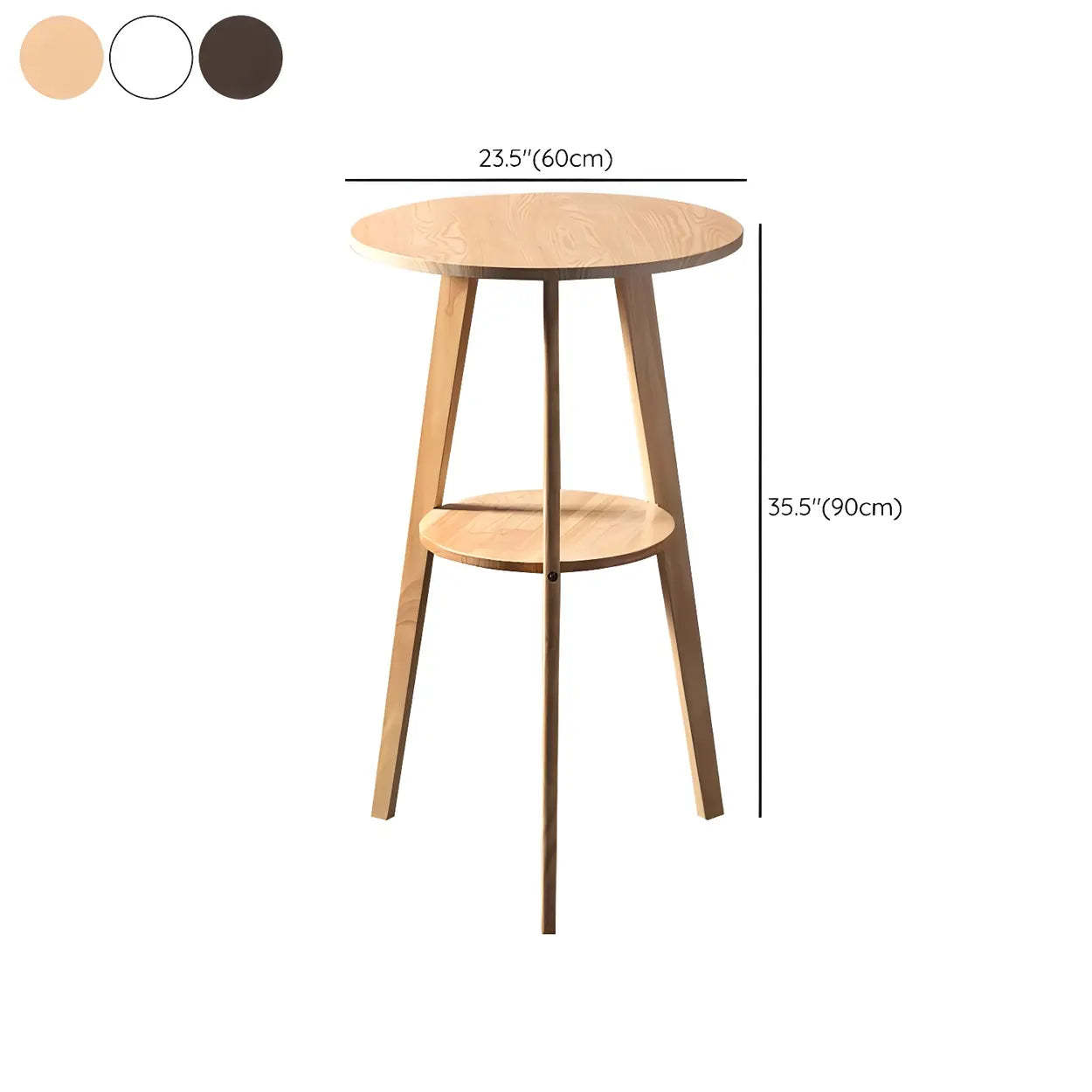 Small Natural Round Wood Bar Table with Storage