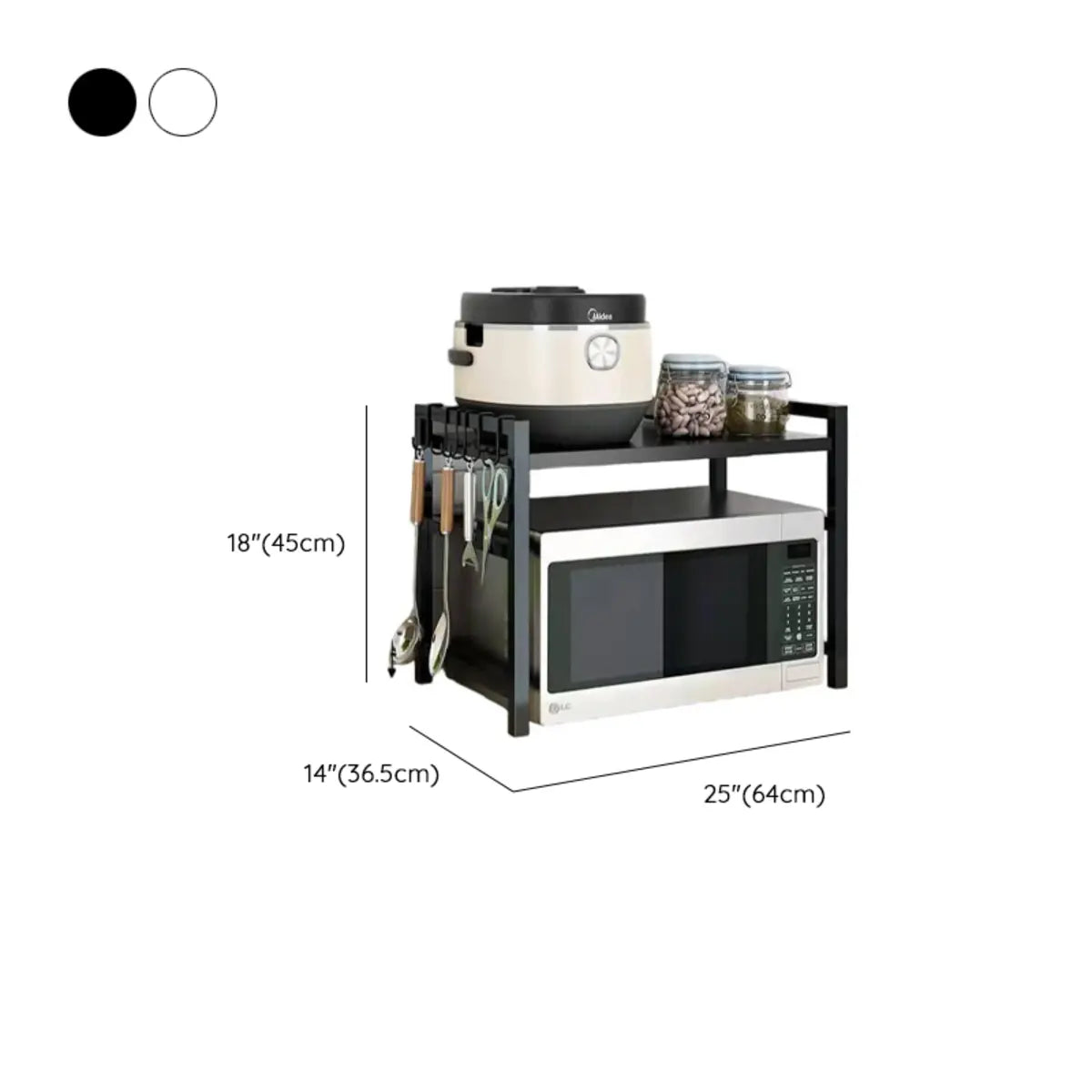 Black Steel Baker's Rack with Microwave Shelf and Hooks