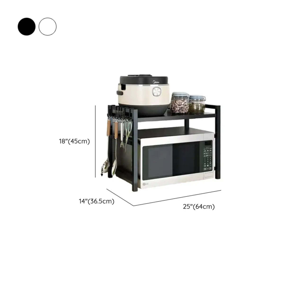 Black Steel Baker's Rack with Microwave Shelf and Hooks
