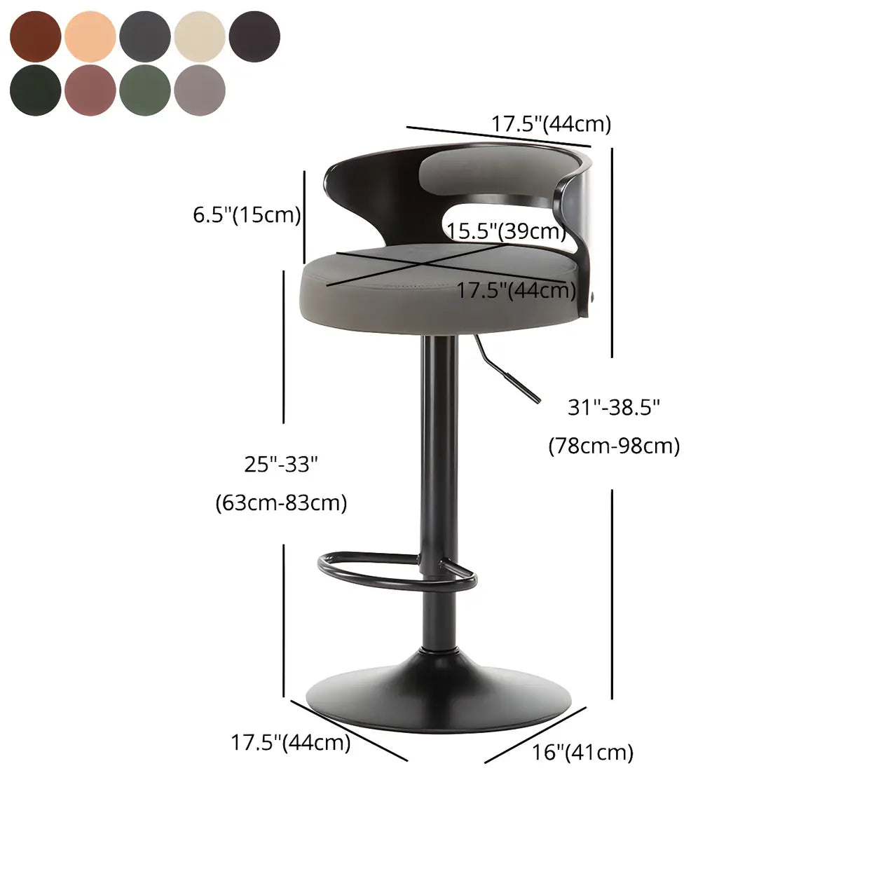Round Leather Adjustable Pedestal Swivel Bar Stool