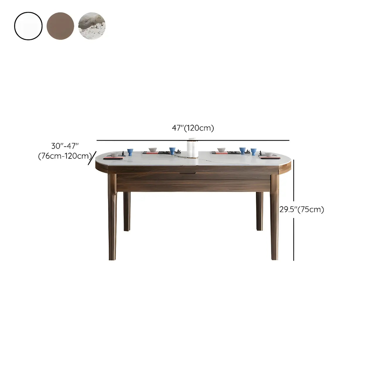 Classic Brown Round Stone Drop-Leaf Extension Dining Table