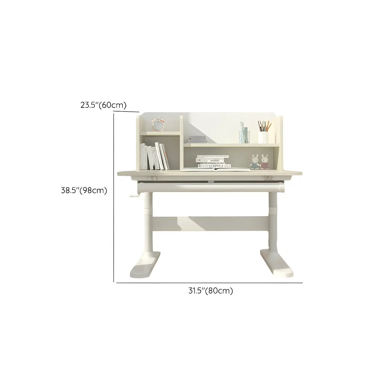White Adjustable Drawers Hutch T-Shape Standing Desk #size