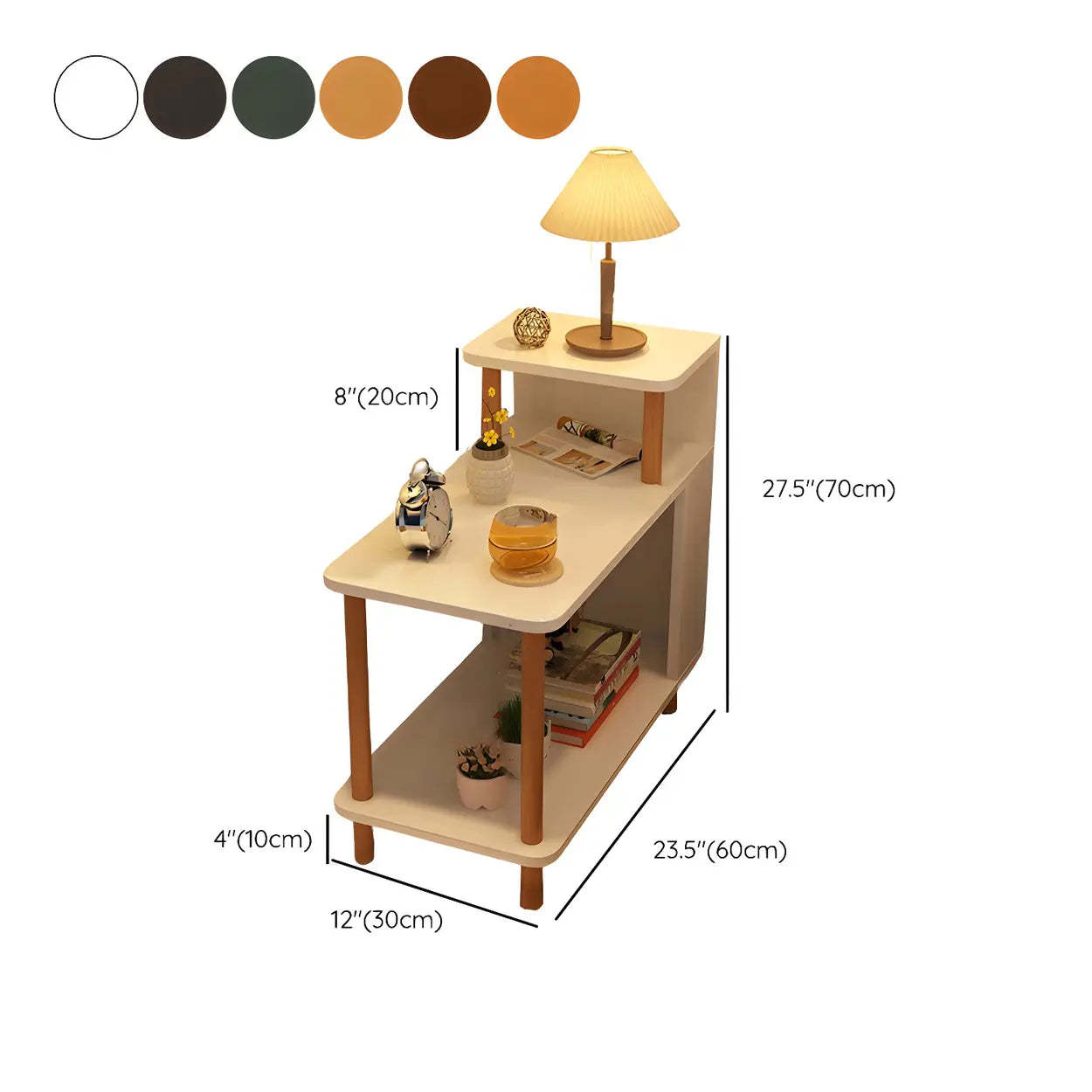 Rectangular White Wood Nightstand with Shelf