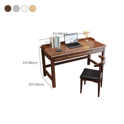 Rubberwood H-Base Writing Desk with Drawers — Walnut / Table Only