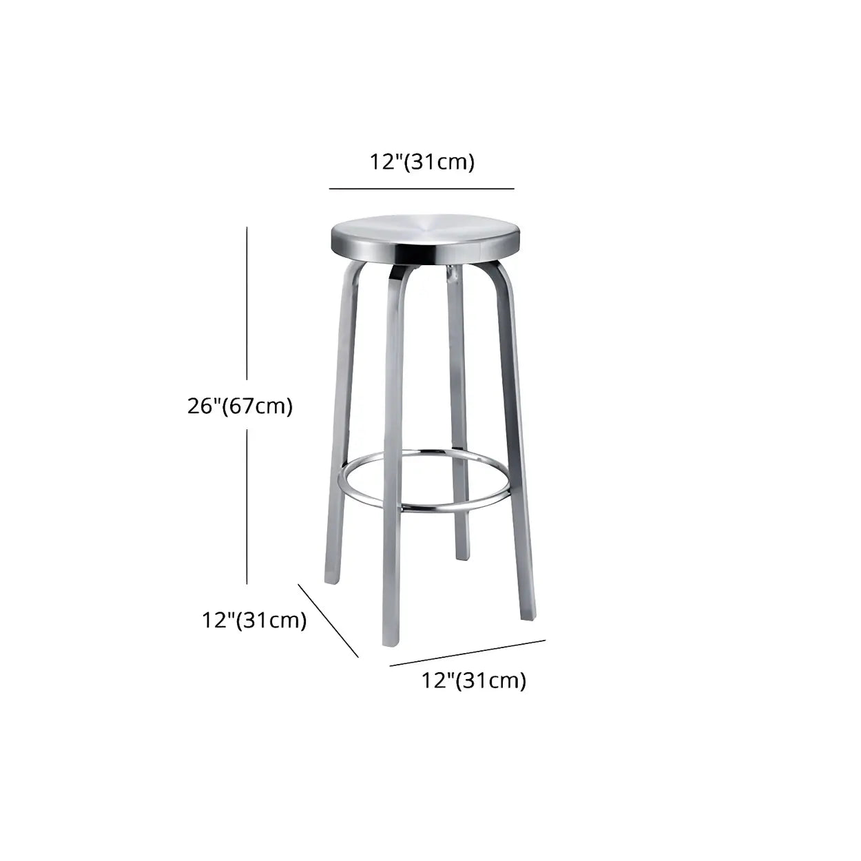 Silver Round Stainless Steel Backless Bar Stool #size