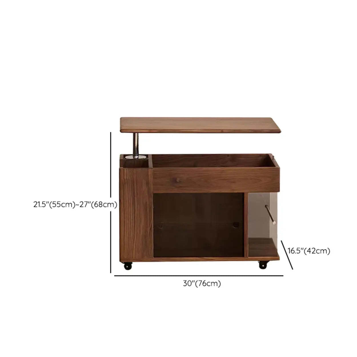 Mid-Century Rectangle Brown Wood Wheeled End Table
