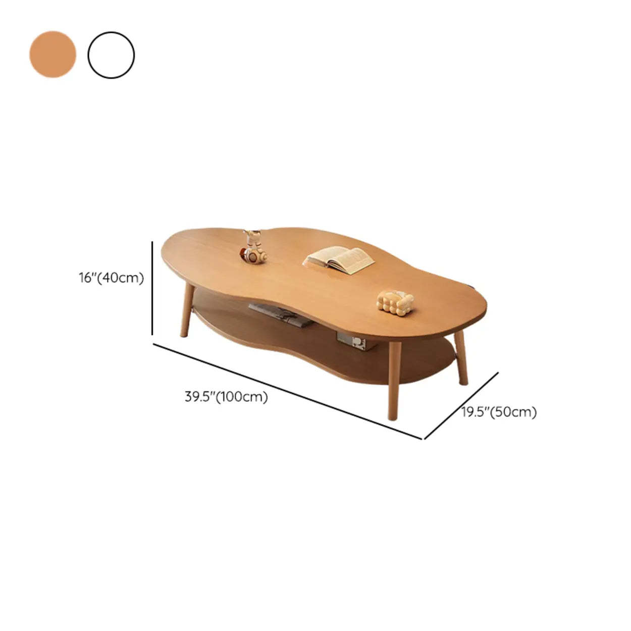 White Wood Free Form Coffee Table with Shelf