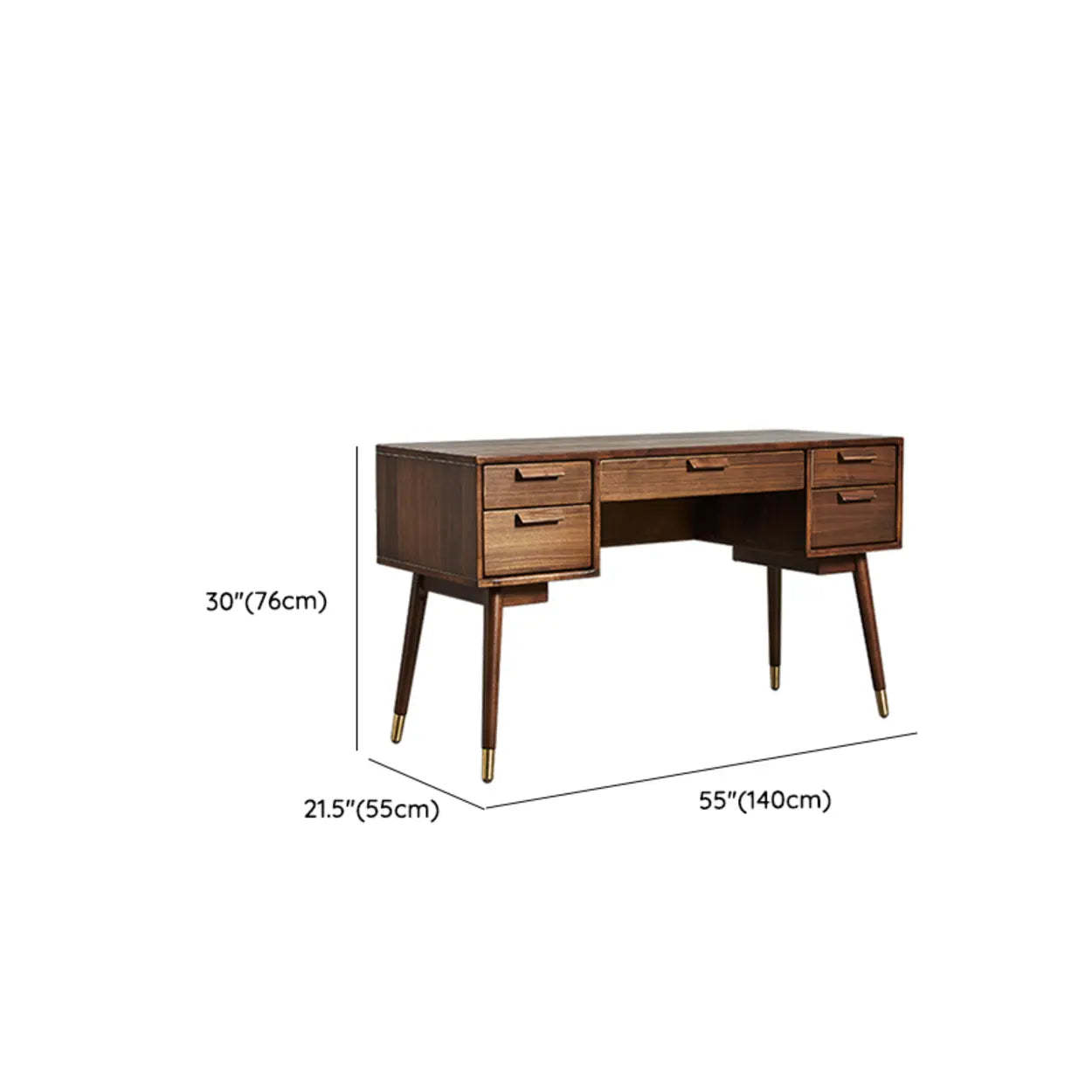 Mid-Century Brown Wood Dual-Drawer Writing Desk