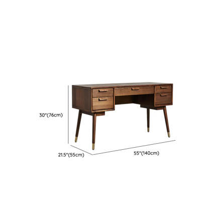 Mid-Century Brown Wood Dual-Drawer Writing Desk