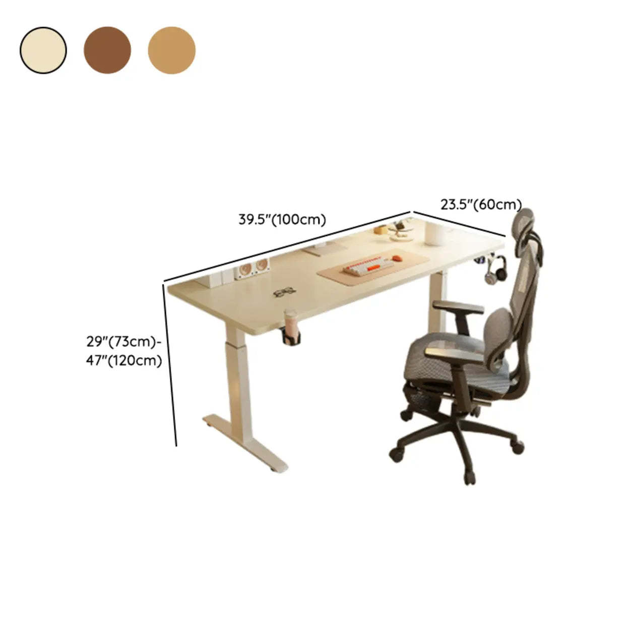White Adjustable Wood T-Shape Standing Desk — Without Chairs / Natural Finish