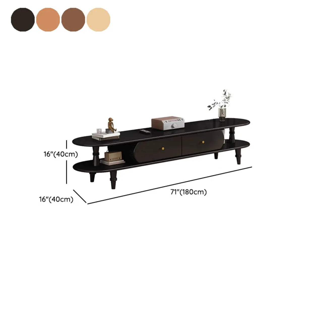 Natural Wood Rectangular Long Open Storage TV Stand