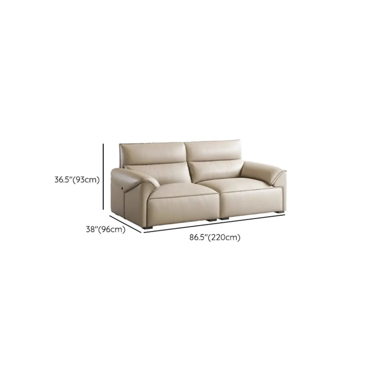 Modern Beige Genuine Leather Wide Seat Sofa