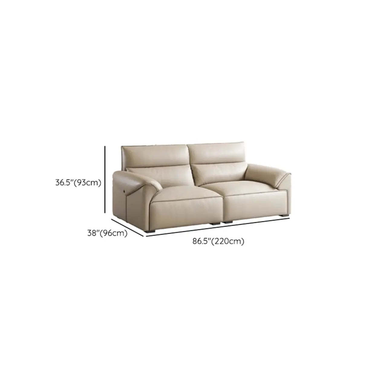 Modern Beige Genuine Leather Wide Seat Sofa