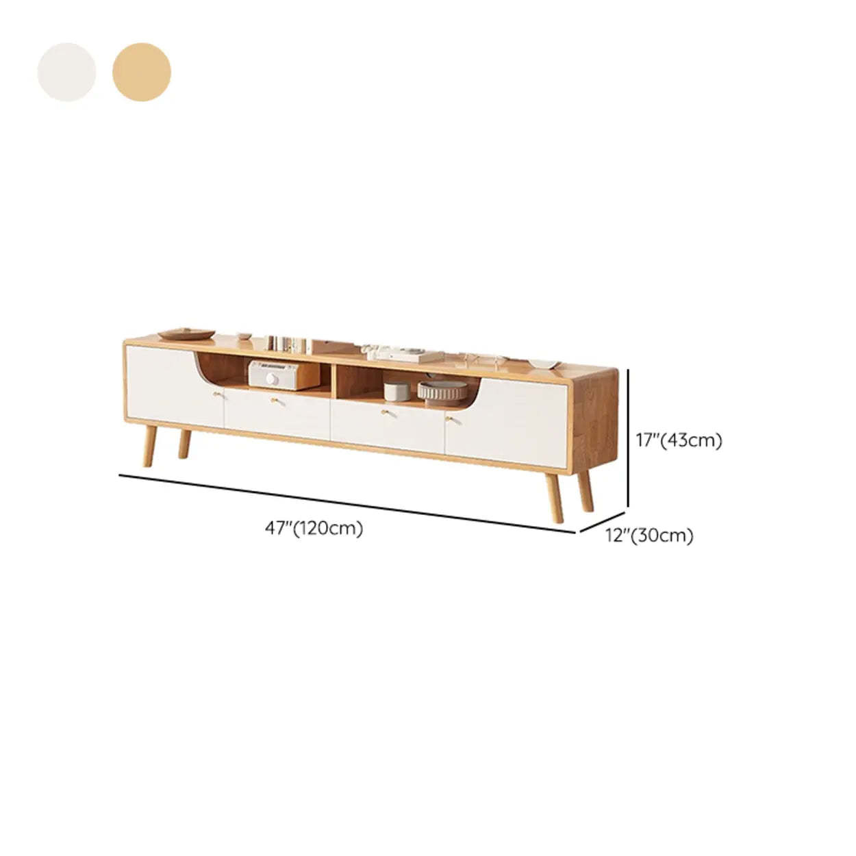 Natural White Wood TV Stand with Drawers