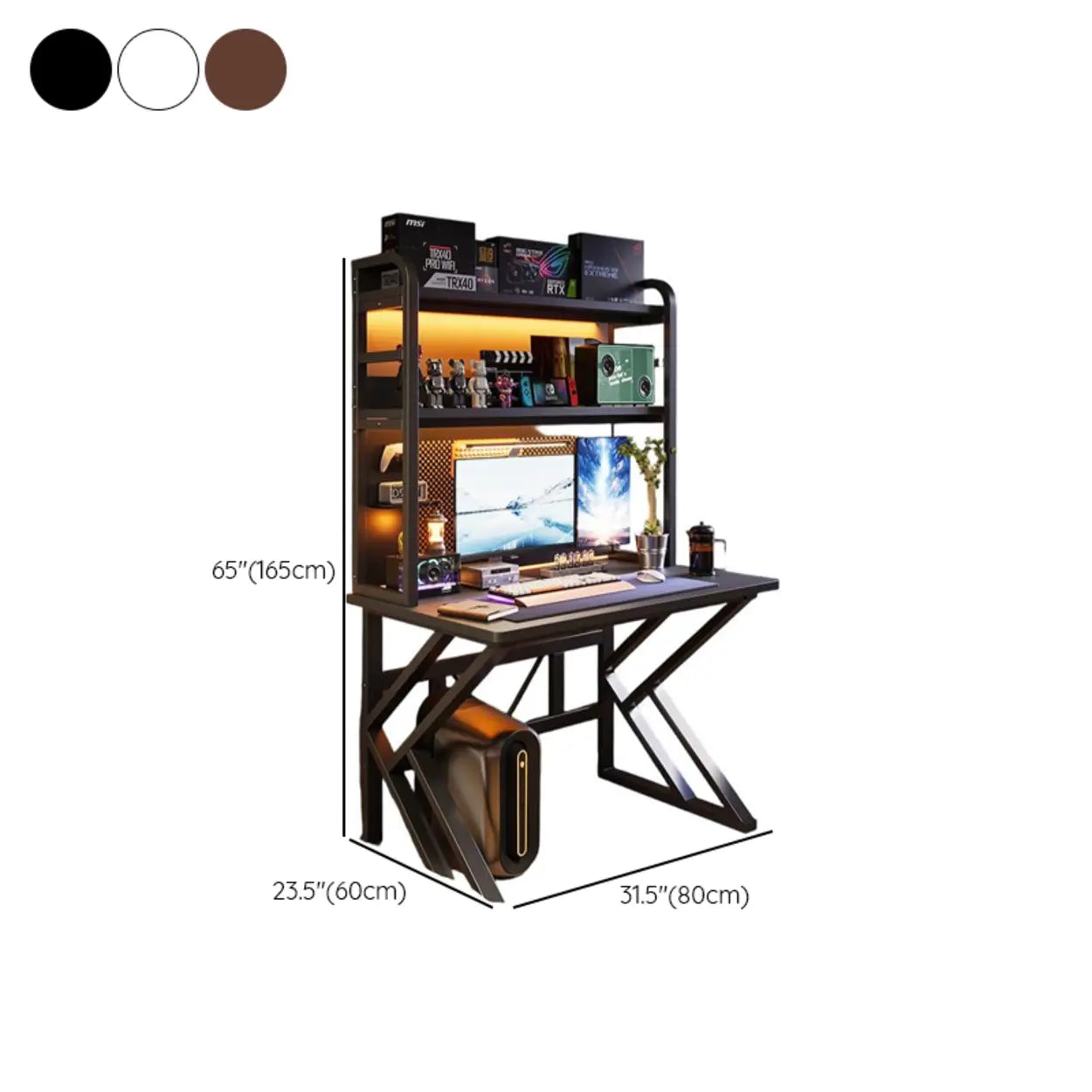 Black Wood Computer Desk with Shelves and Hutch — Nut-Brown