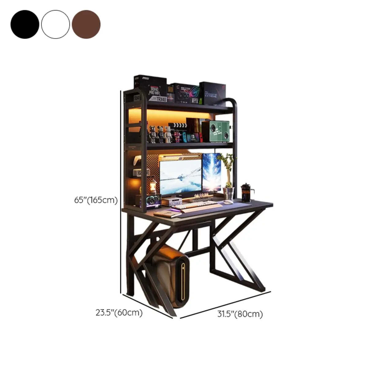 Black Wood Computer Desk with Shelves and Hutch — Nut-Brown