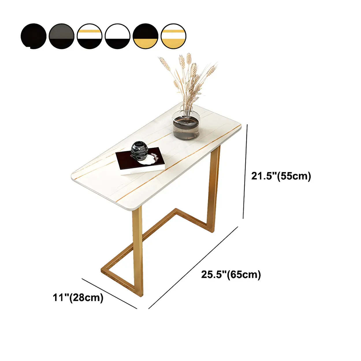 Rectangular Gold C-Shaped Side Table