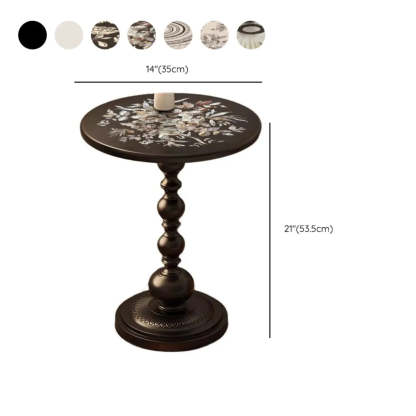 Vintage Artistic Pattern Black Wood Side Table